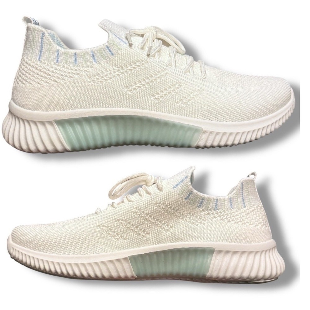 Knit Sneakers Lightweight Breathable Walking Shoes White Sz 40 8.5 US
